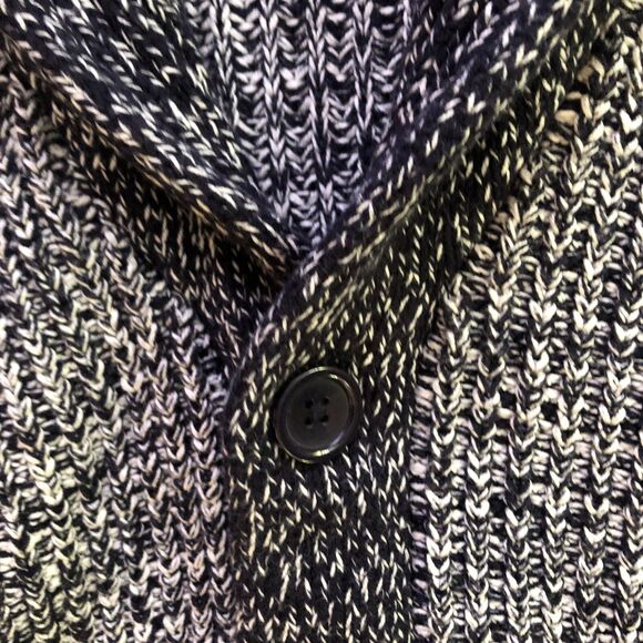 Express Shawl Collar Cardigan Sweater Mens Sz L Navy Marled Chunky Knit Grandpa - Picture 5 of 14